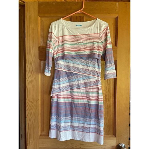 J. McLaughlin White and Pink Sheath Dress 3/4 Sleeve Bateau Neckline - Picture 1 of 3